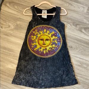 Black Tie Dye Tank Top Dress with Sun